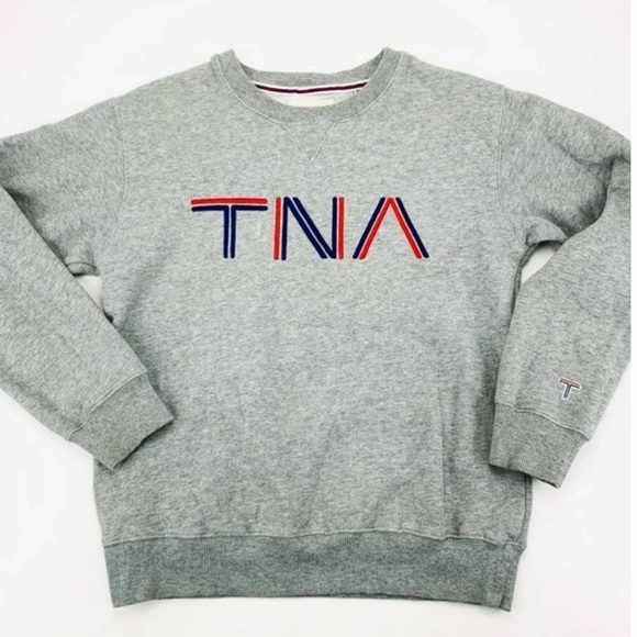 Aritzia Sweaters - Aritzia 90s Style TNA Embroidered Logo Sweater Sweatshirt Heather Grey Blue Red